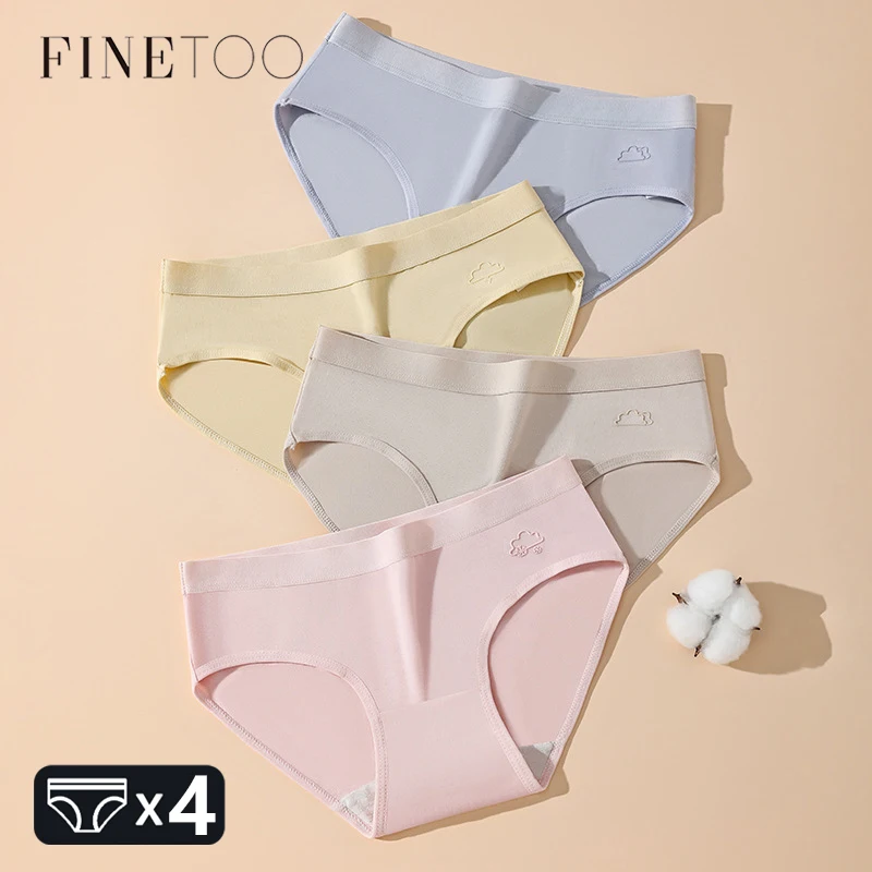 FINETOO 4PCS/Set Cotton Stretchy Panties Sexy Low Waist Women's Lingerie Breathable Solid Briefs Girls Soft Cute Underwear M-XL