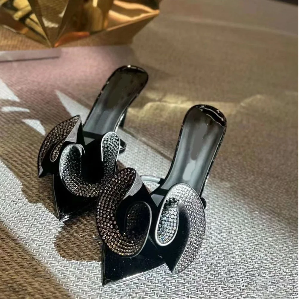 

Crystal Flower Decoration Slippers Sexy Pointed Toe Slip On Cross Tied New Arrivals Fashion Women Modern Shoes