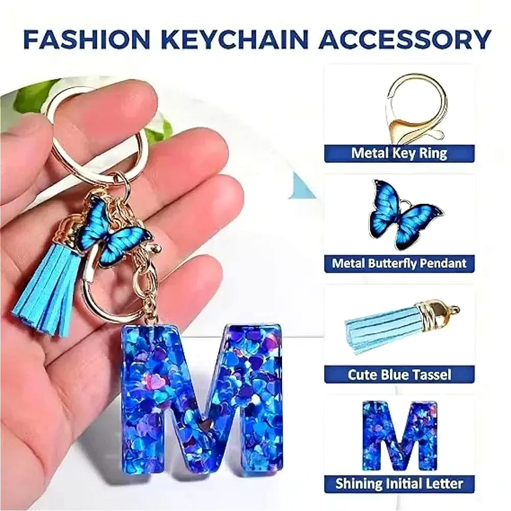 

26 Letter Keyring Blue Y2k Cute Love Keychain for Bag Acrylic Pendant Key Ring Chain1pcs/5pcs New Personalized Butterfly Gift