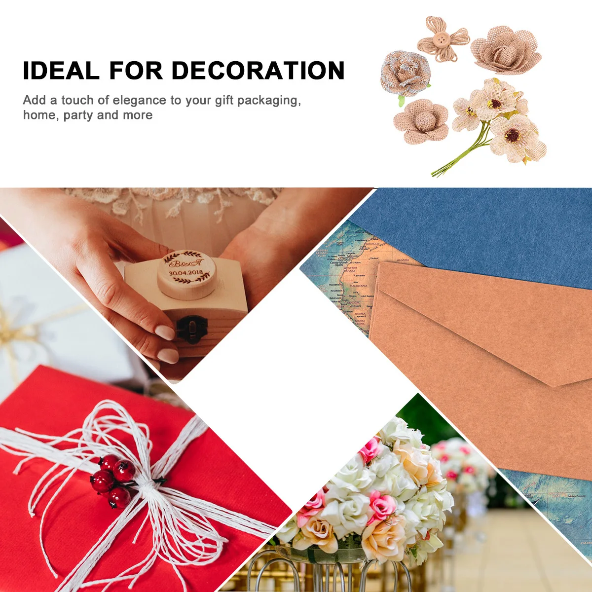

20Pcs Handmade Burlap Flowers Rustic Decor Wedding Christmas Party Gift Box Ornament Burlap Flowers