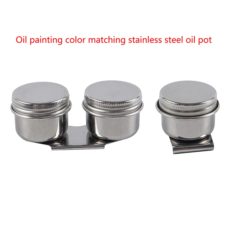 Painting Oil Pot Stainless Steel Oil Painting Double Palette Cup Oil Painting Palette Cup with Lid Portable Oil Paint Container
