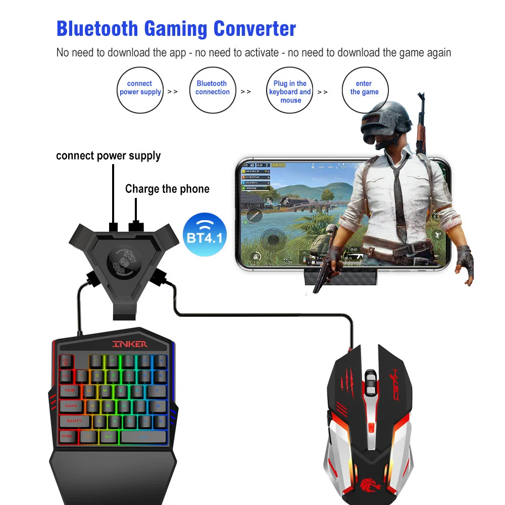 HXSJ P5 Bluetooth 4.1 Gaming Converter Mobile Gaming Keyboard Mouse Connector for Android Phone Connection Plug and Play