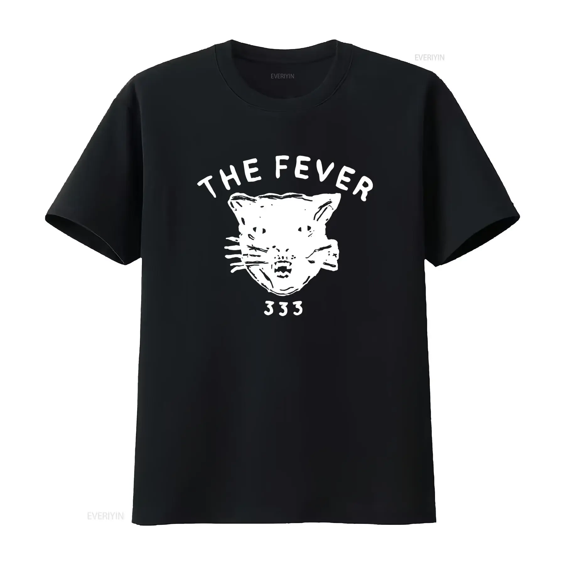 Streetwear THE FEVER 333 Funny Four Eyed Cat Line Art Print Casual T Shirt vintage Washed Stretched Top For Everyday Wear