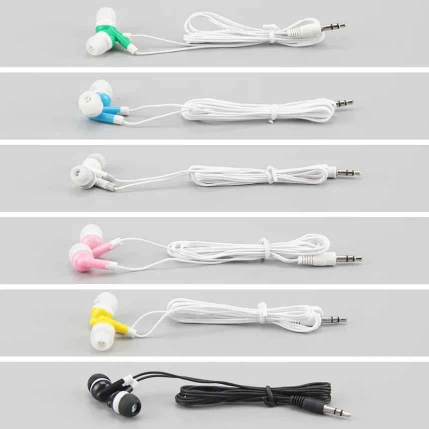 

100pcs Colorful Disposable Earphones 3.5mm Jack In Ear Wired Earbuds for Museum School Library Bus Train Plane One Time Use