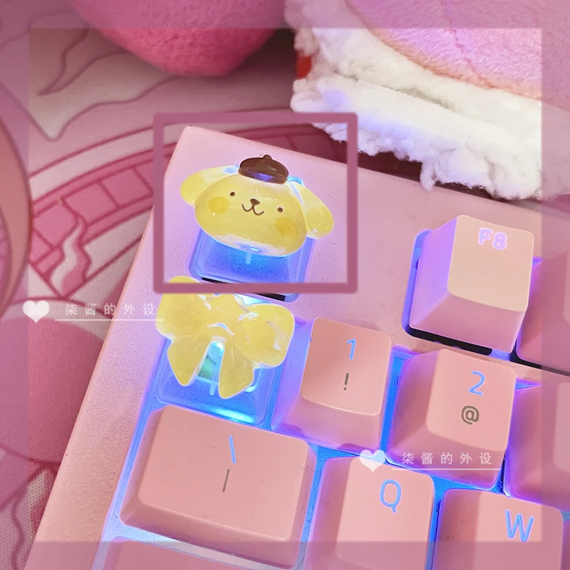 Sanrio Cartoon Animation Translucent HelloKitty Kuromi Melody Pompompurin Girl Cute Mechanical Keyboard Keycap Kawaii Gift