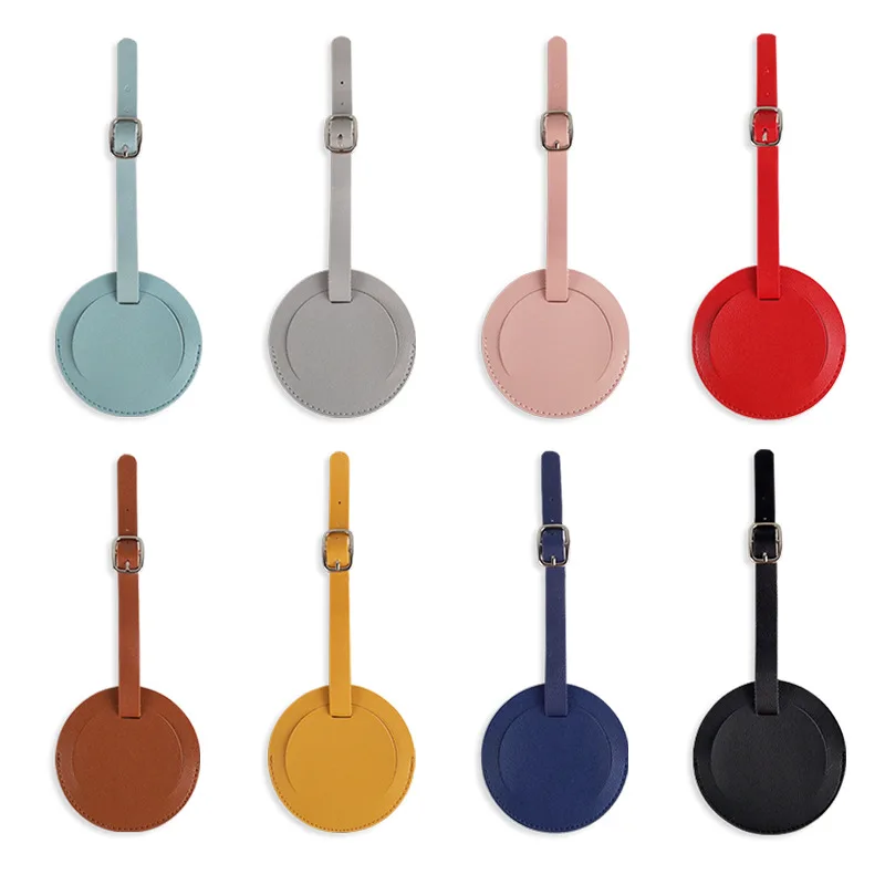 1pcs Round PU Leather Luggage Tag Travel Baggage Tags Suitcase Bag Address Holder Label Travel Accessories for Women Men