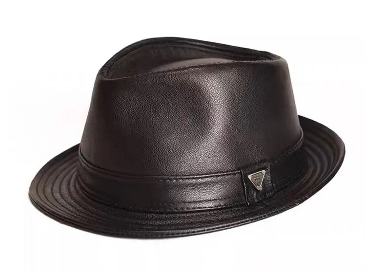 New Man High Quality Genuine Leather Cowhide Formal hat Gentleman Cow Skin Short Brim Black/Brown Top Hat Male Shows Gentleman