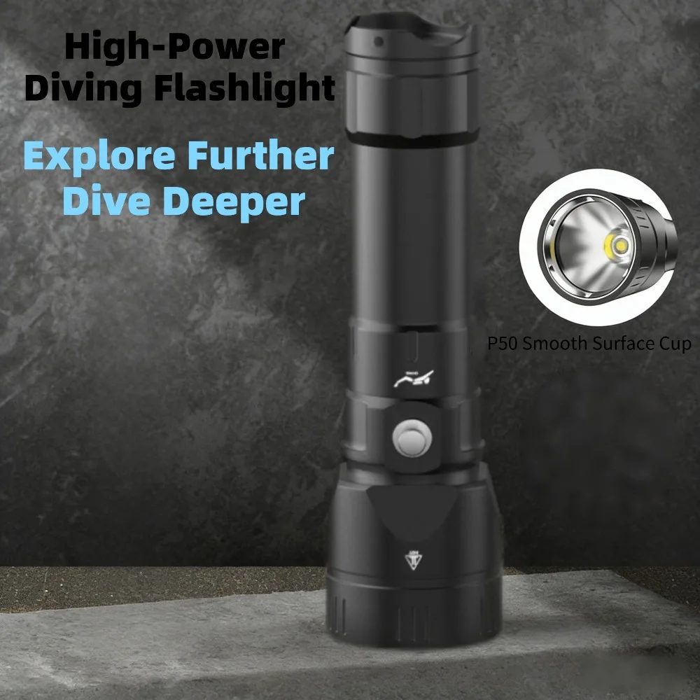 Powerful Diving Flashlight Waterproof Scuba Dive Light Rechargeable Underwater Tactics Lamp for Diver Submersible Snorkeling