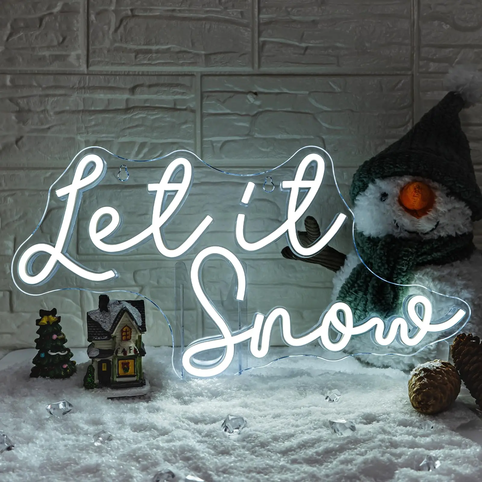 دع ذلك علامات النيون الثلج لديكور الحائط أضواء LED لشريط غرفة الحفلات متجر الشتاء نافذة غرفة نوم الديكور هدايا عيد الميلاد