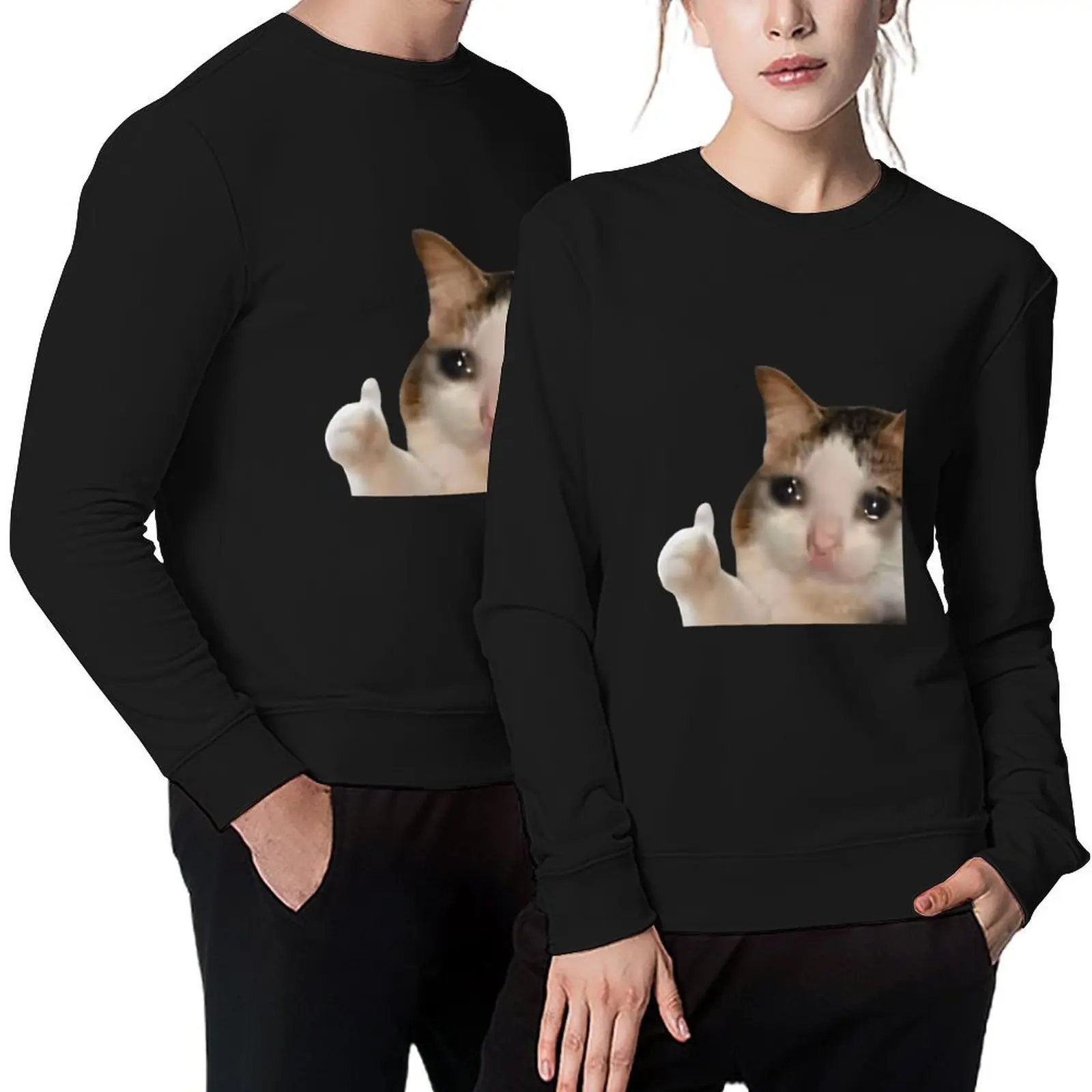 

Thumbs Up Crying Cat Meme Pullover men's sweat-shirt tracksuit men's clothes men clothes new sweatshirt