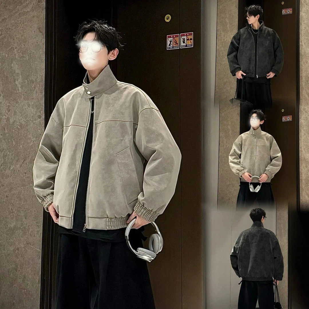 

American Vintage Dyed Leather Jaet Men's ort Motorcycle Balame Sle Spring Autumn Workwear Polyester Casual Jaet