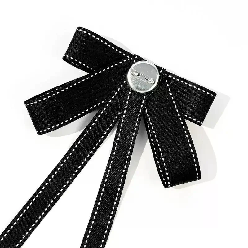 Black Ribbon Fabric Bow Brooch Tie Blouse Sweater Neckline Accessories Decoration