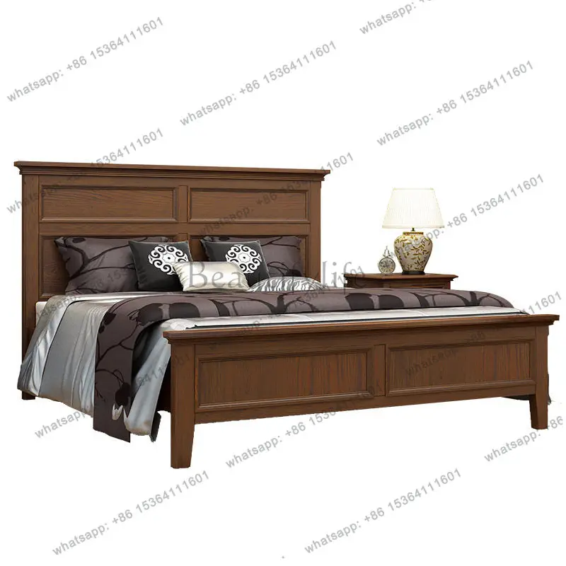 American rural all-solid wood bed 1.8 meters furniture ash wood retro old wedding bed