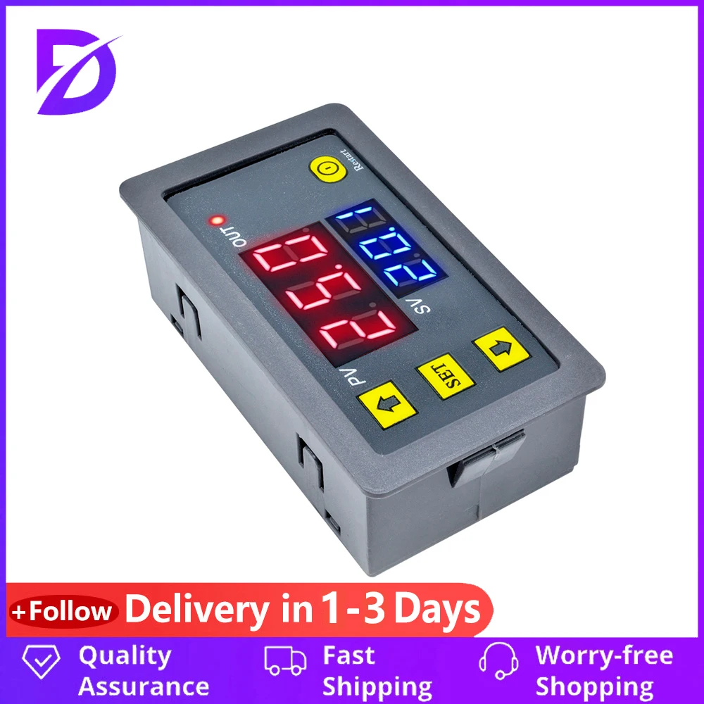 

T3230 Cyclic Timing Delay Relay DC 12V Timer Control Switch Adjustable Timing Digital Relay Red Blue With Housing