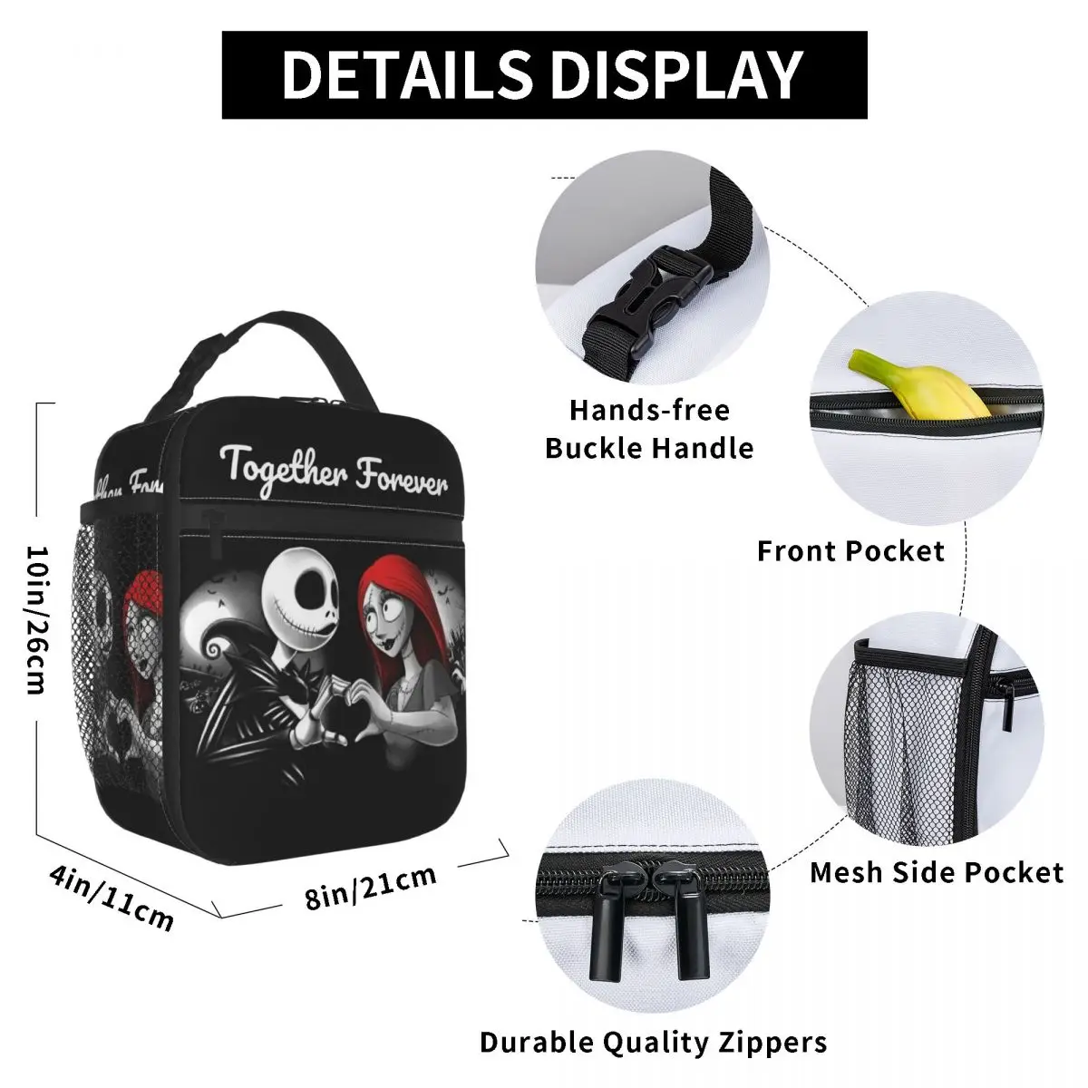 Custom Halloween Jack Skellington Sally Insulated Lunch Bag for Women Portable Thermal Cooler Bento Box Office Picnic Travel