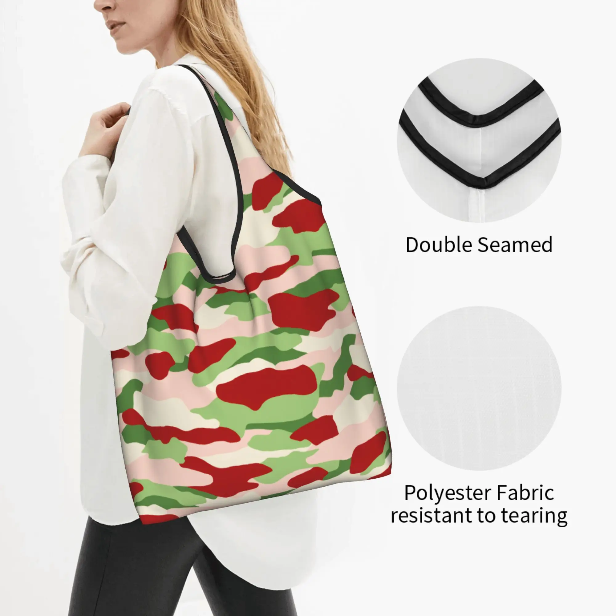 Reusable Tactical Christmas Inspired Camouflage Shopping Bag Women Tote Bag Portable Camo Military Army  Grocery Shopper Bags
