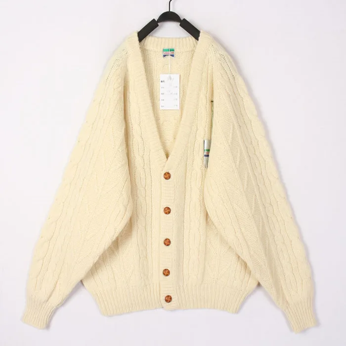 

Винтажный осенне-зимний белый 3D вязаный шерстяной кардиган с длинными рукавами, V-образным вырезом, теплый, свободного кроя, цельный.