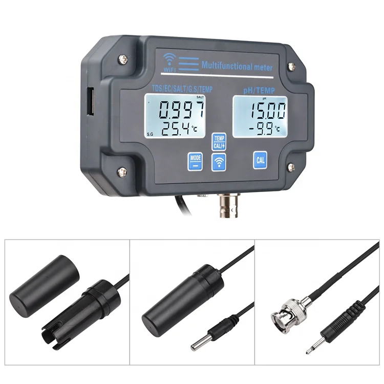 6 in 1 Wifi Water Quality Tester PH/EC/TDS/SALT/G.S/ Temp Meter Water Analyzer TUYA APP Online Remote Monitoring