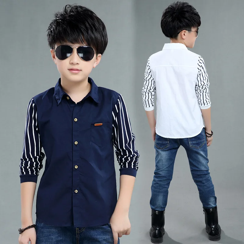 Casual Gentleman Boy Wedding Party Formal Clothes Child Shirts Long Sleeve Turn-down Collar White School Kids Shirt Tops Costume