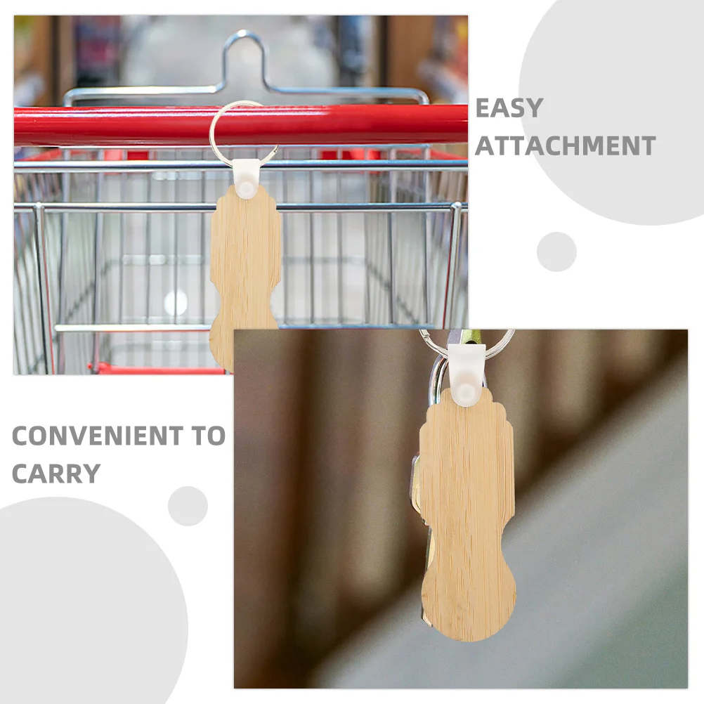 LLavero de bambú con fichas para carrito, monedero de madera, duradero, compacto, portátil, multifuncional, para carrito de comestibles, 6 uds.