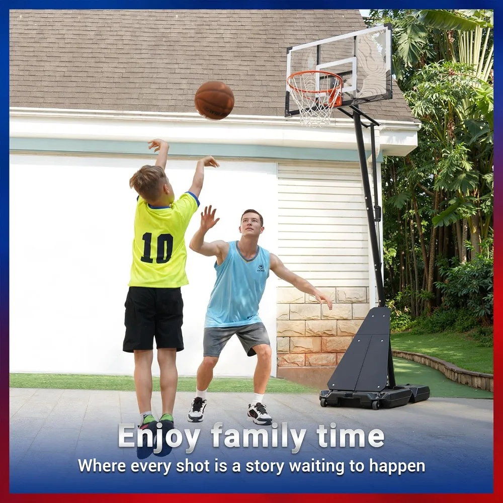 Portable Outdoor Basketball Hoop with Shatterproof Backboard and Large Base, Suitable for Youth and Adults, Durable Basketball G