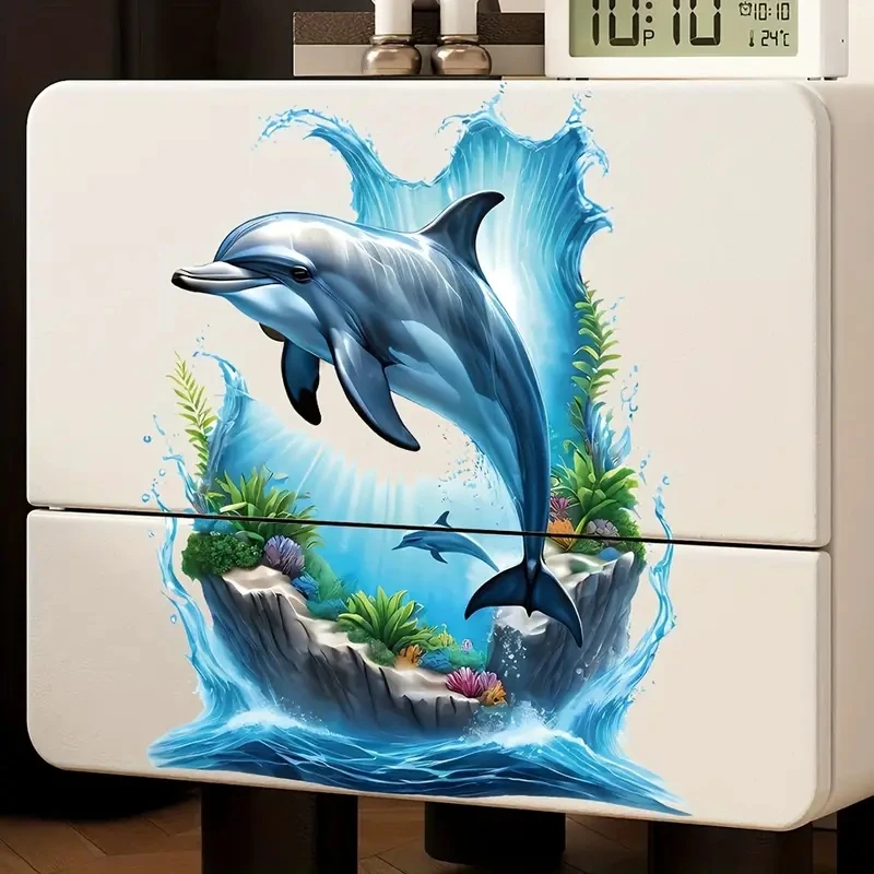 MT1488 #   Calcomanía de pared de delfines: pegatina de vinilo extraíble autoadhesiva, escena subacuática con arrecife de coral y vida marina