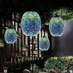 3D Glass Pendant Lamps Modern Simple Hanging Lamps for Dining Room Laser Starry Sky Light and Shadow Pendant Light