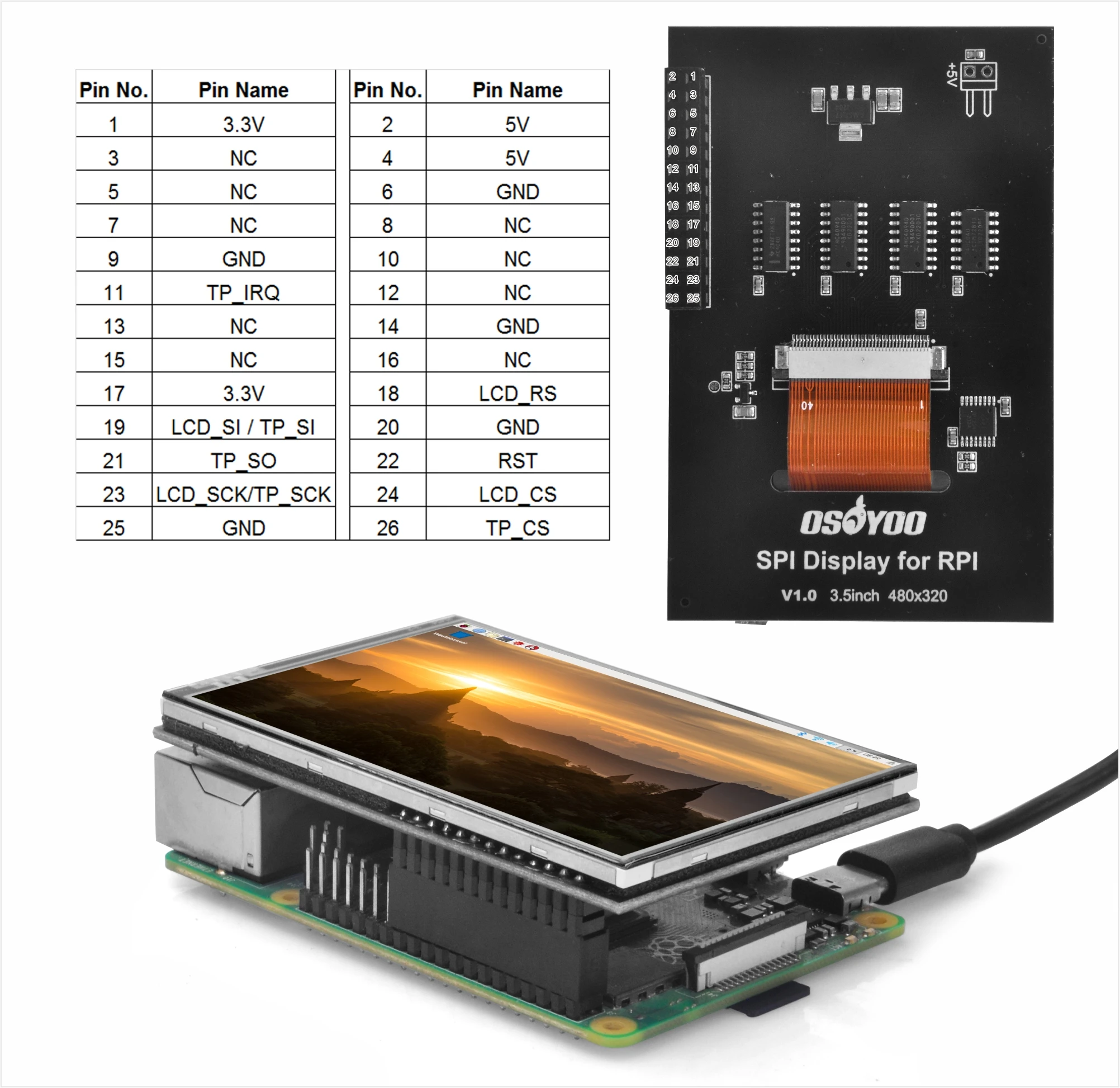 Imagem -04 - Monitor Lcd Touch Screen Display para Raspberry pi 4b 3b Mais 3b 2b Zero w 480x320 Pixel Interface Spi 3.5