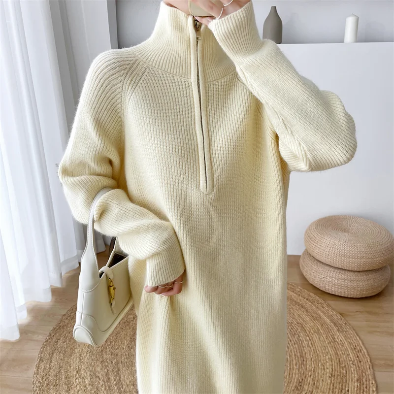 

Sweater Dress Women 2022 Clothing Korean Autumn Solid Elegant Thick Woman Warm New Winter Vintage Knitted Dresses Vestido Female