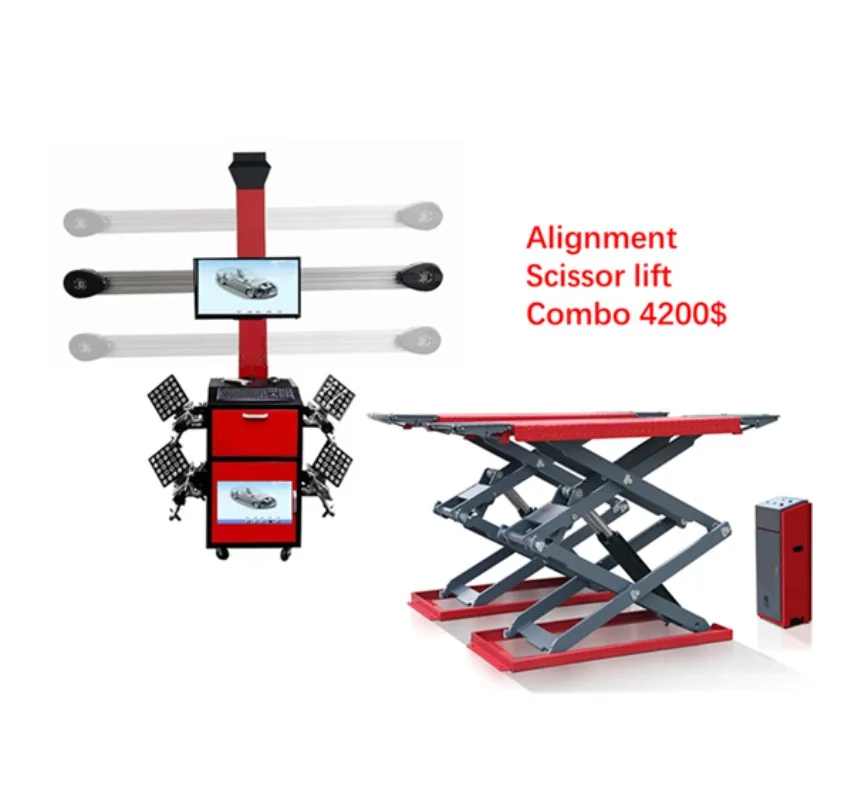 Auto Tracking 3D Four Wheel Alignment with 1.2m 4T Mobile Scissor Car Lift Combo 3D Wheel Alignment Machine