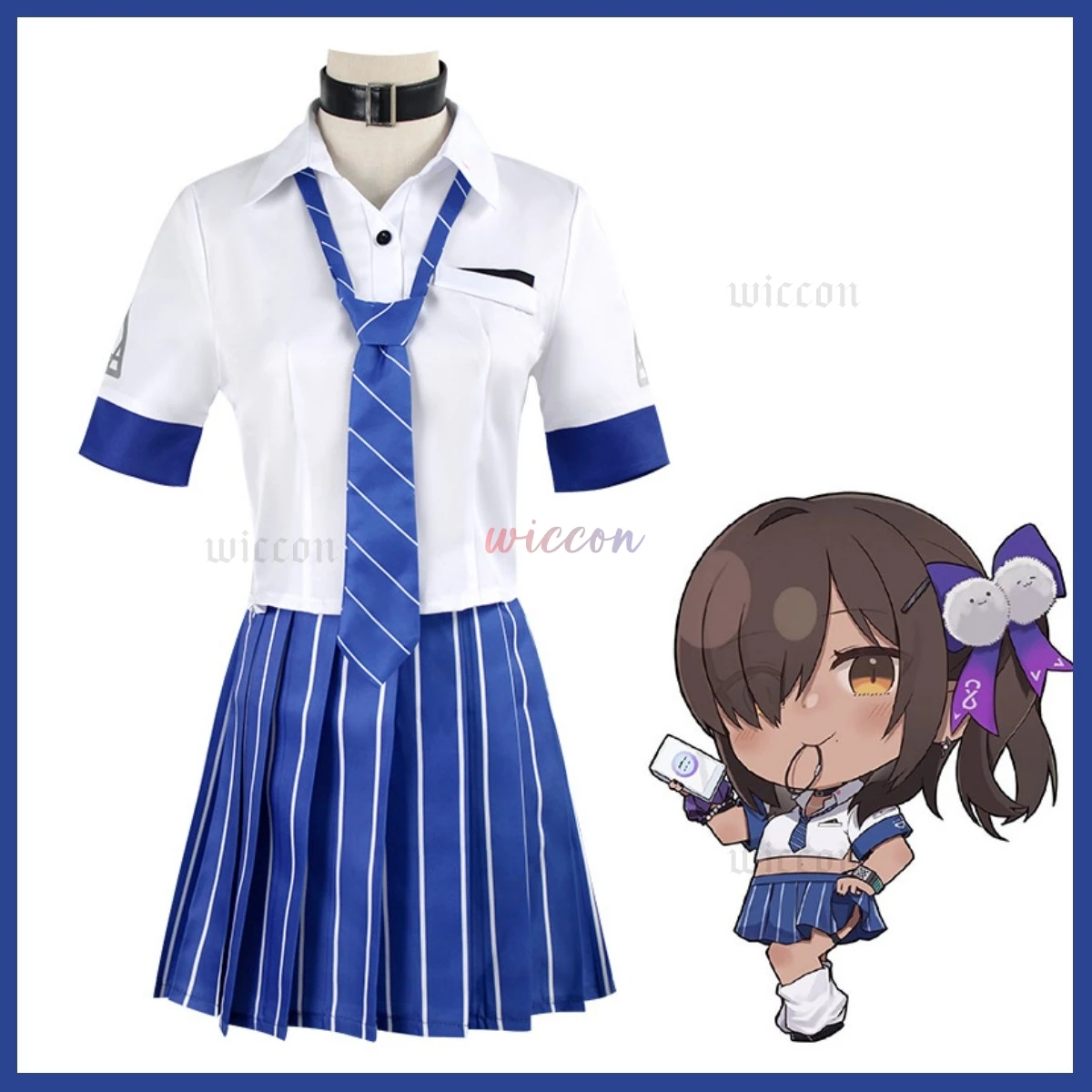 Game NIKKE：The Goddess of Victory Naga Cosplay Costume Japanese JK Uniform Blue Stripe Skirt Shirt Woman Sexy Carnival Suit