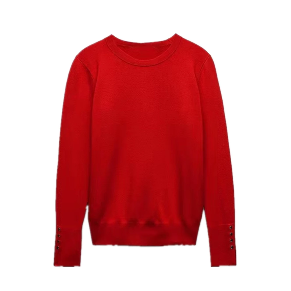 KEYANKETIAN Women\'s O-Necked Long Sleeves With Buttons Pullover Sweater Female Casual Solid High-Stretch Shirts Chic Ladies Top