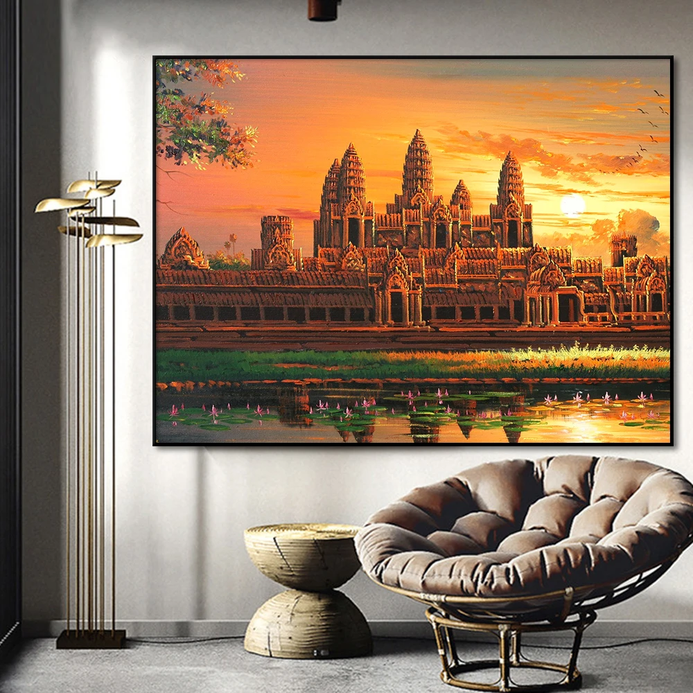 

Beautiful Cambodia Landscape Canvas Painting, Modern Wall Art Canvas Poster, Print Pictures, Living Room, Bedroom, Home Decor