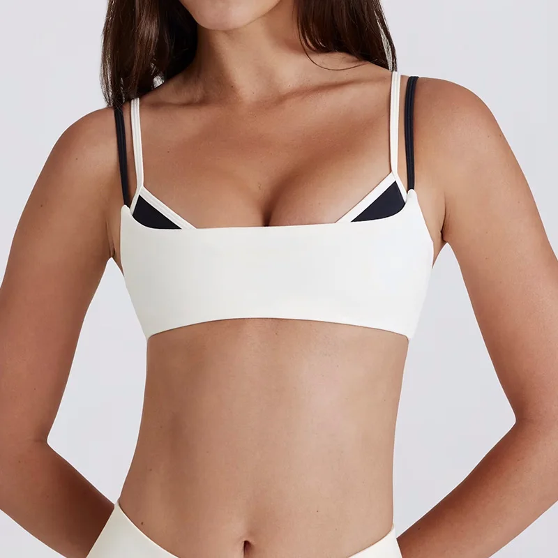 Women's Yoga Suit Fake Two-piece Color-blocking Bra Liftting Hips Twisted Pants Leggings Comfortable Breathable Sportswear Set
