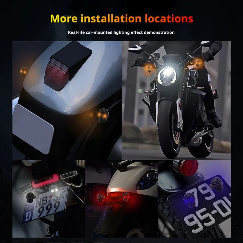 LED Bike Skull Lights Pair, 12V Motorcycle Lamps with Screw Mount Wiring Leads for Road Update Use D7YA