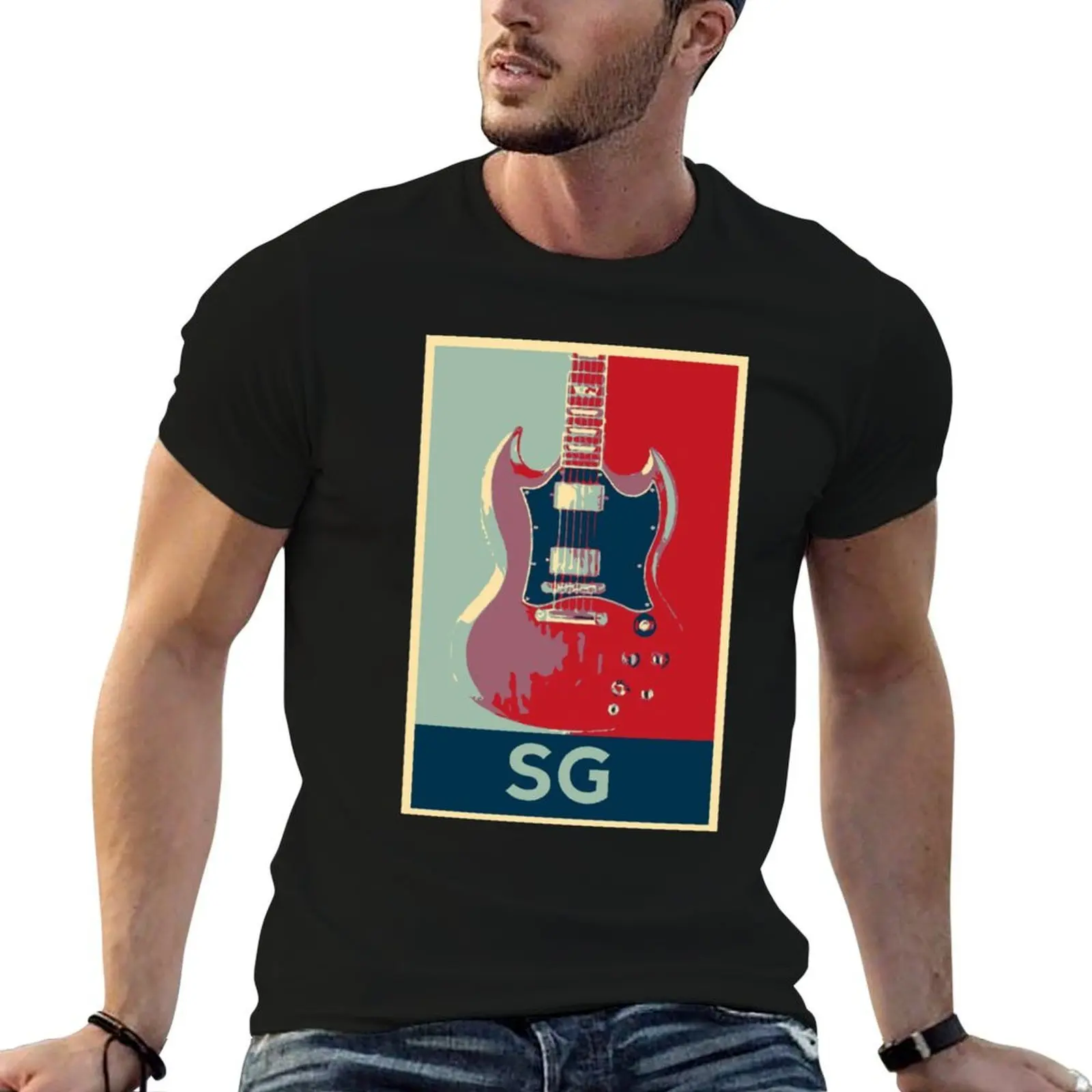 SG electric guitar in poster style T-Shirt tees Clothing cotton t shirt men