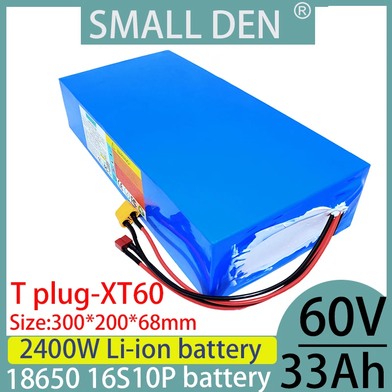 New 60V 33ah 18650 16S10P 2400W lithium battery, suitable for balance bicycles, scooters, tricycles, and solar powered bicycles