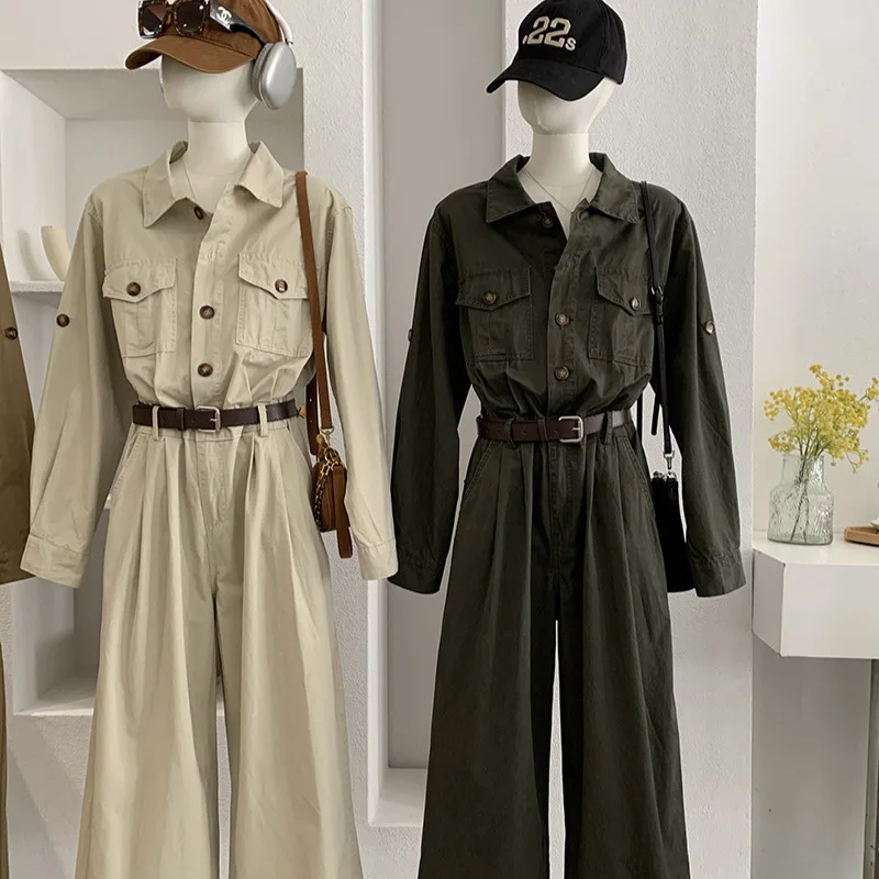 

Ретро-комбинезон Oum в корейском стиле для женщин: облегающие брюки-комбинезон с высокой талией из хлопка, повседневные брюки