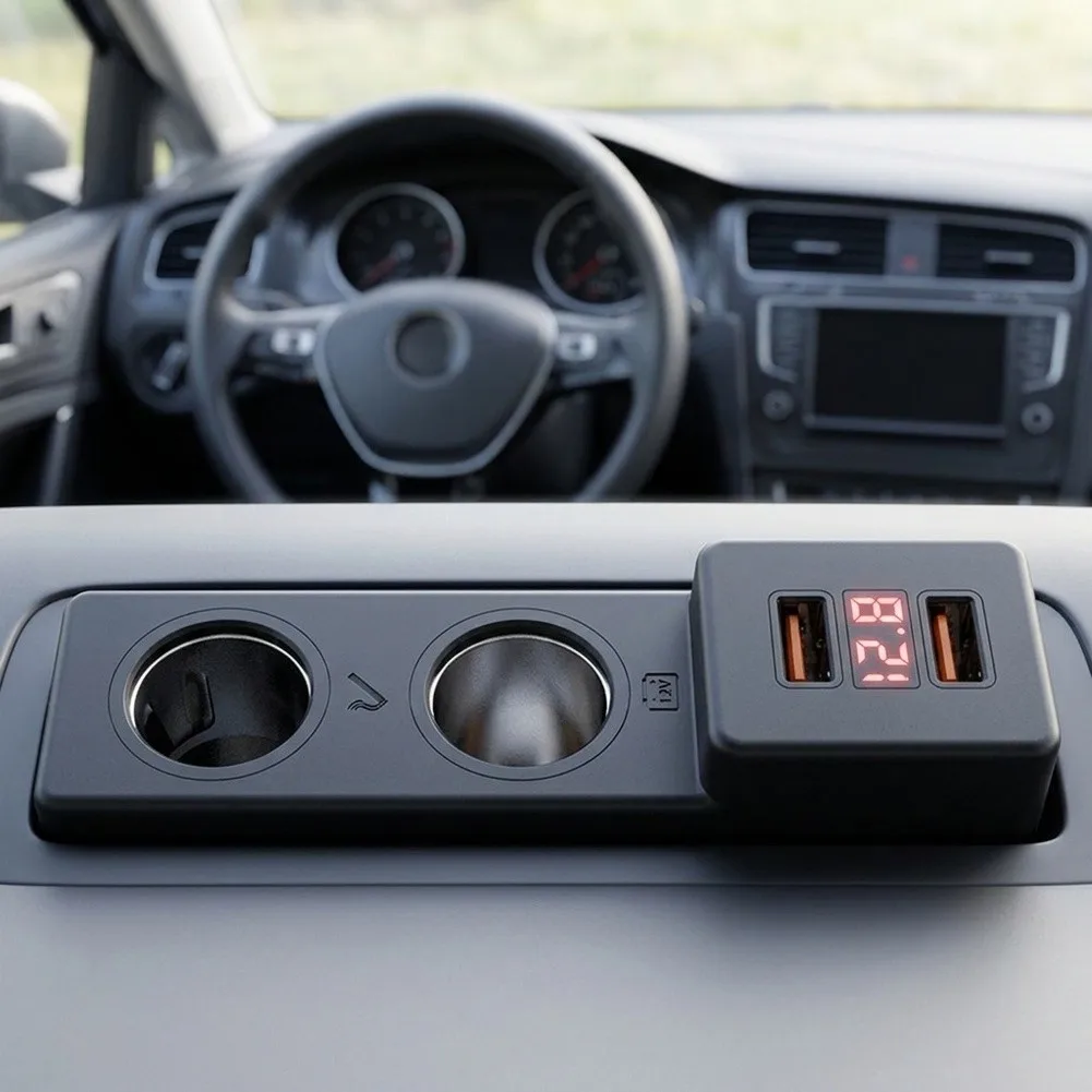 USB Charging Port Adapter for For Golf 7 For Golf 7.5 Featuring Real-Time Battery Status Display and Fuse-Integrated Design