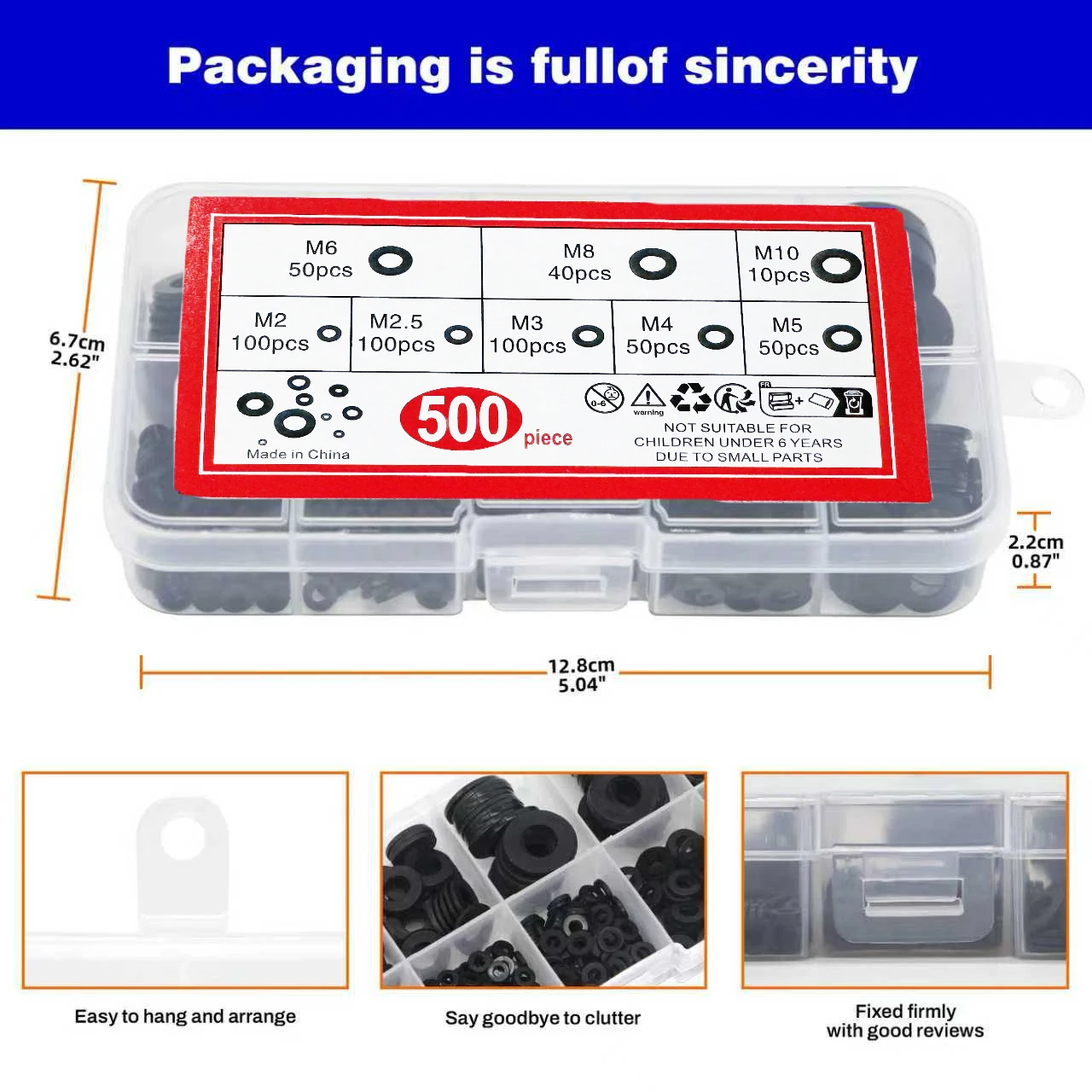 

500PCS 8 Sizes Black Nylon Flat Washer Set M2 M2.5 M3 M4 M5 M6 M8 M10