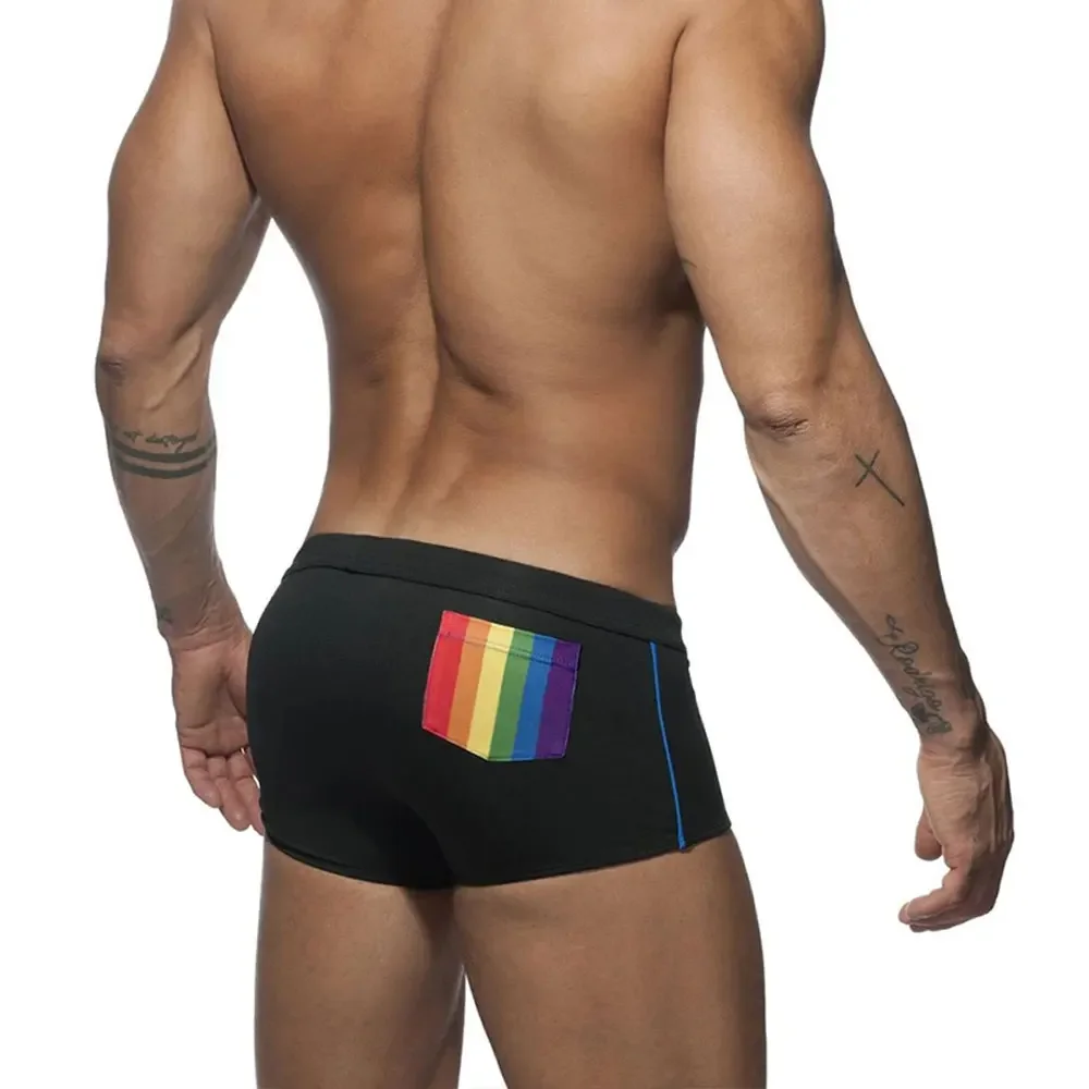 

Sexy Briefs Swimming Trunks Tight Stretch Rainbow bathing suit men Brand Surf Summer Beach Sports Pants Push-up Men Swimwear