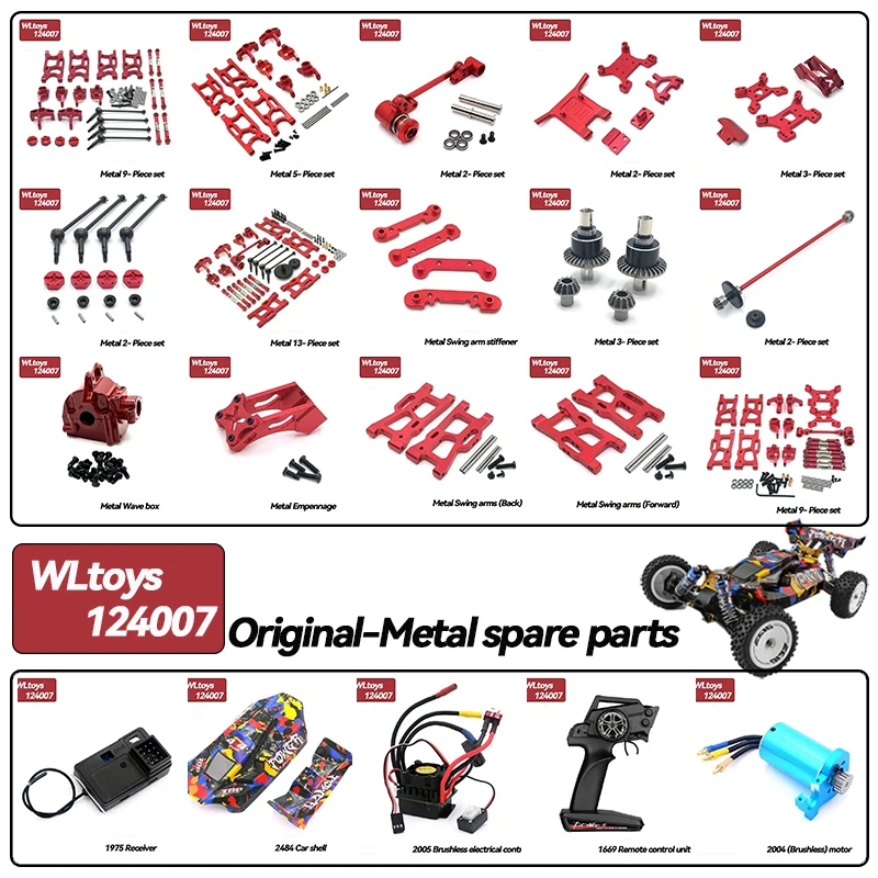 WLtoys 124007 124017 124019 1/12 RC Car: Металлические аксессуары для модернизации — трансмиссионный вал, рычаг подвески, рулевая чашка, подшипник, детали двигателя.