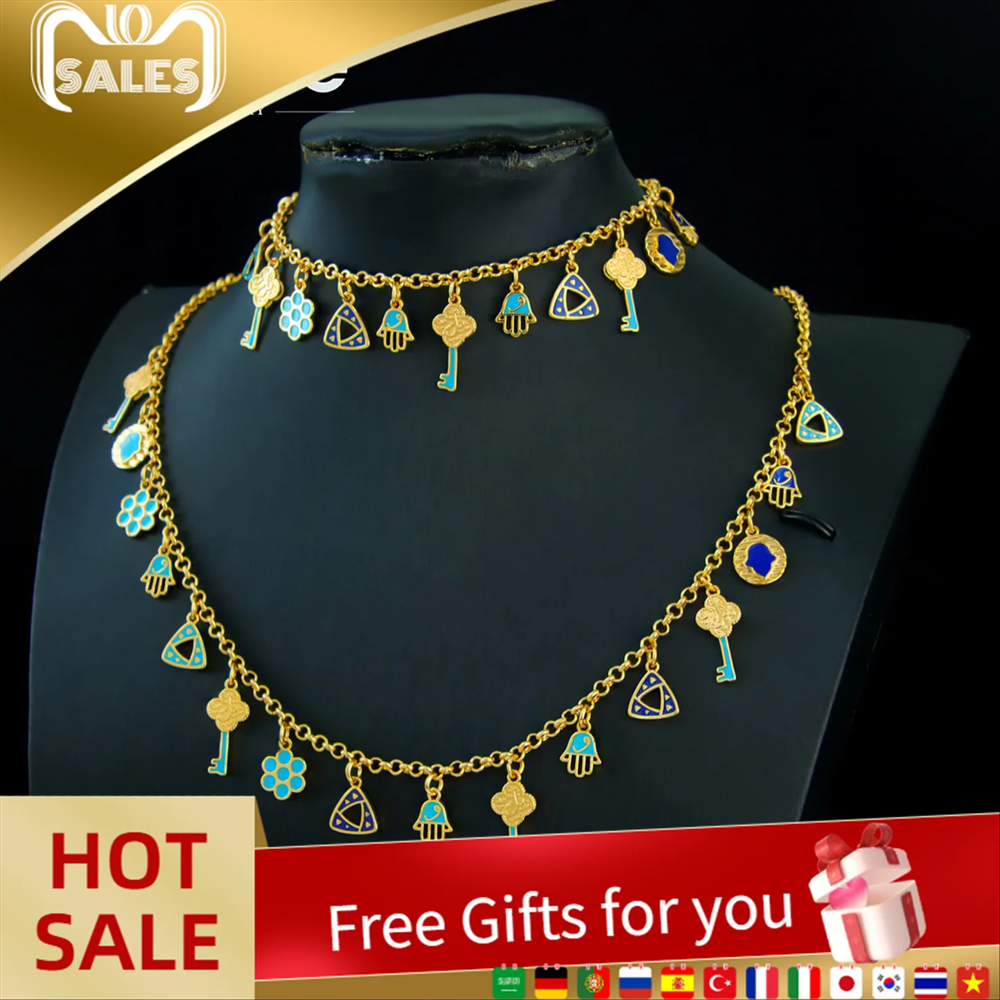 

Dubai 24k Gold Jewelry Set Gold Plated Brazilian Hip Hop Necklace Bracelet Arabian Women Religious Event Party Jewelry