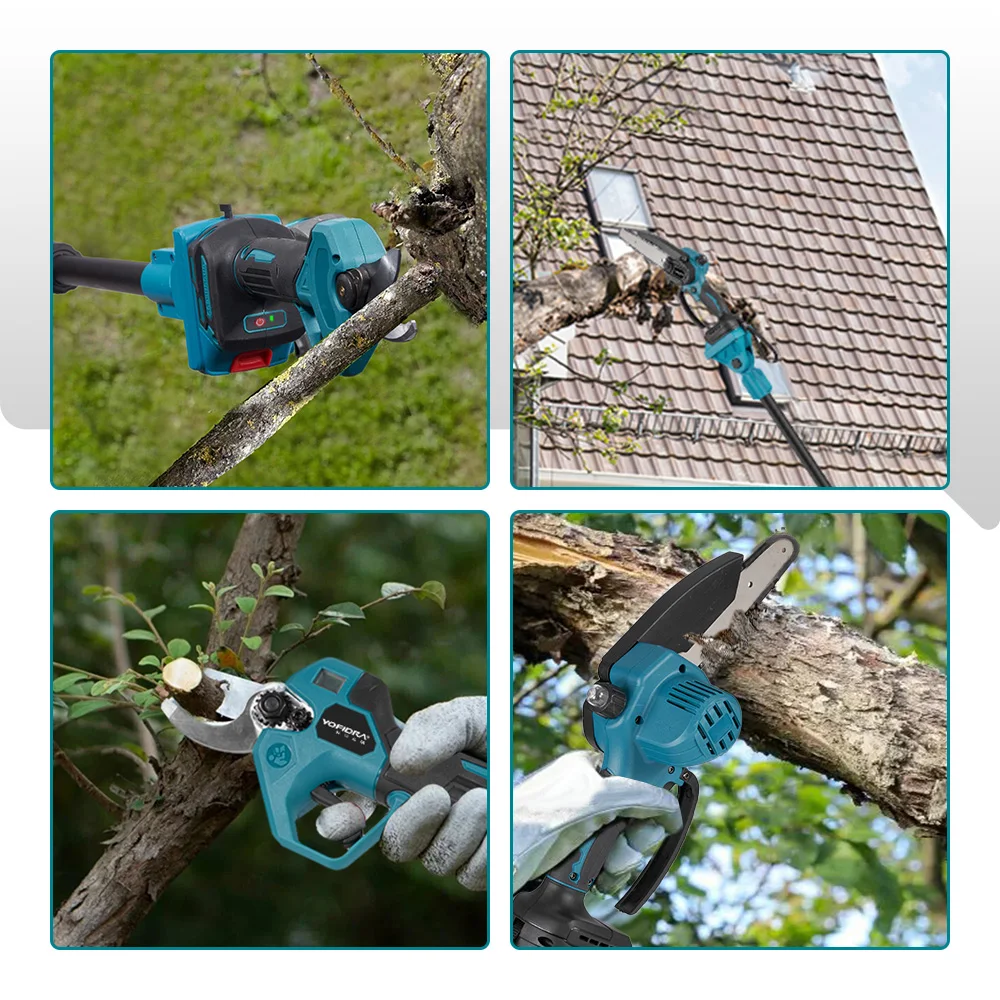 YOFIDRA Brushless Telescoping Pole Electric Chainsaw High Scalable 30MM Pruner Shear Scissors Tool For Makita 21V Battery Pin