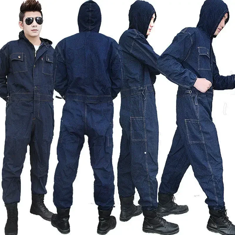 Breathable Suit Work Clothes for Men and Women Machine Repair, Dust-proof Labor Protection Clothing Denim Work Clothes