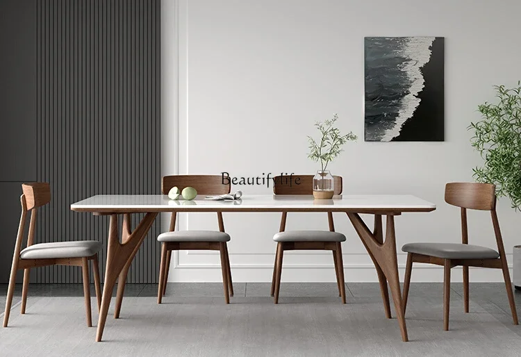 

Nordic solid wood rock slab dining table walnut small apartment rectangular