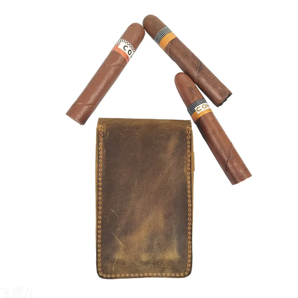 Leather Cigar Case Bag for 3 Cigars Smoking Accessories Travel Portable Elegant Cigar Box Gadgets for Men Gifts