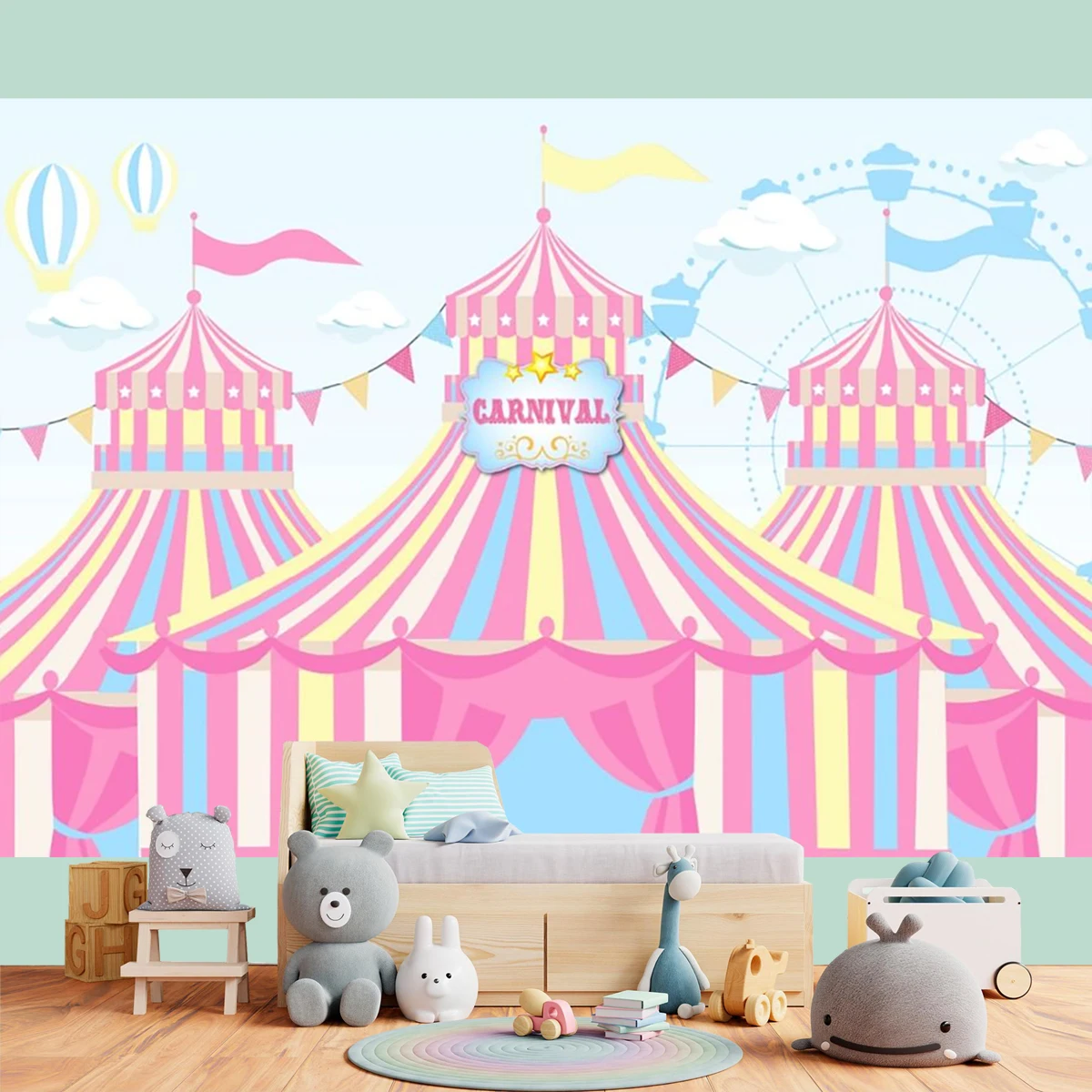 Circus Theme Backdrop Pink Carnival Night Carousel Birthday Party Photography Background for Kids Girls Amusement Park(7x5ft)