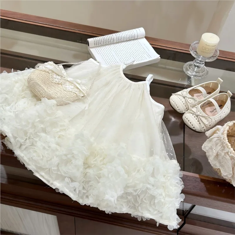 Fashion Baby Girl Princess Strap Tutu Dress Sleeveless Infant Toddler Child Vintage Tulle Petal Vestido Summer Baby Clothes 1-7Y