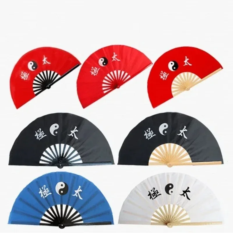 Excellent Chinese Tai Chi Kung Fu Ring Fan Selected Bamboo Dance Rib Performance Fan Martial Arts Practice Pair Folding Hand